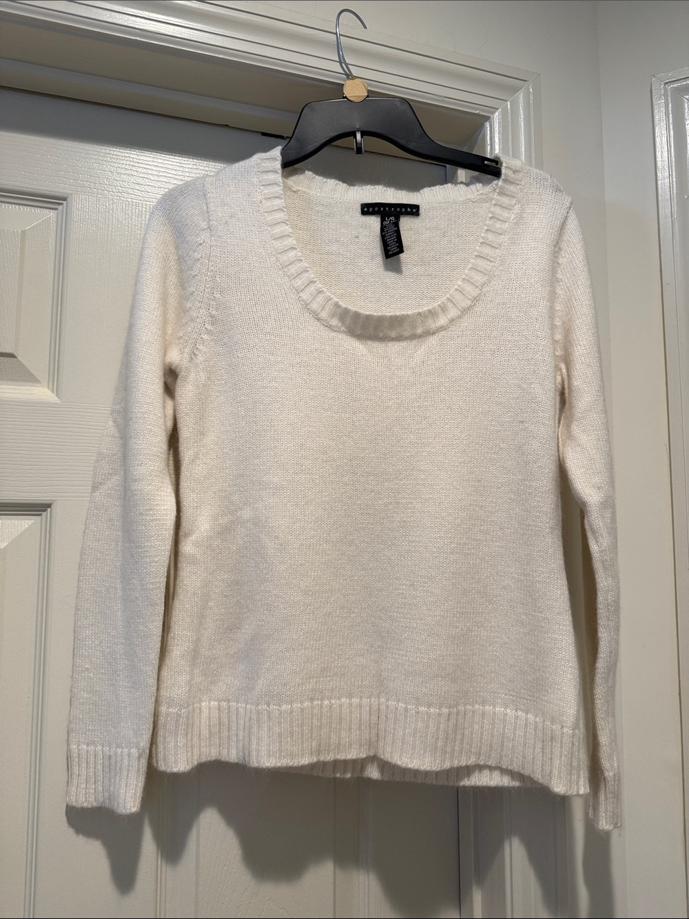 Autumn Fall Layering Warm Camp Fire Ivory Deep Crew Neck PullOver Sweater Cozy L